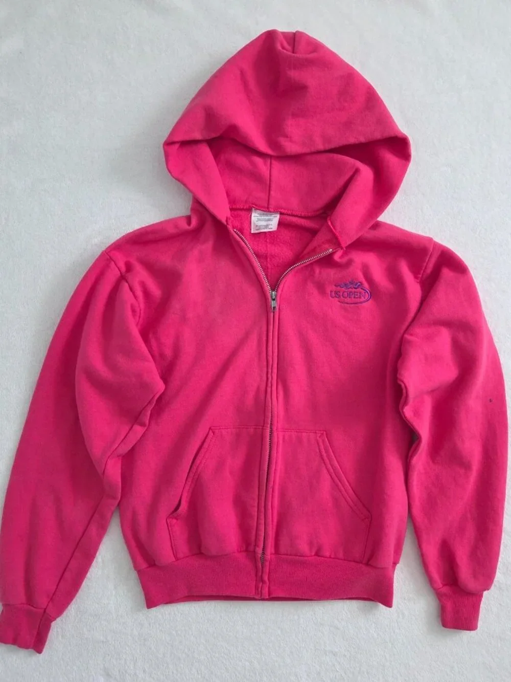 Vtg US Open Pink Hoodie Youth XL Tennis Athleisure Preppy Y2K Sporty Full Zip - Picture 13 of 16